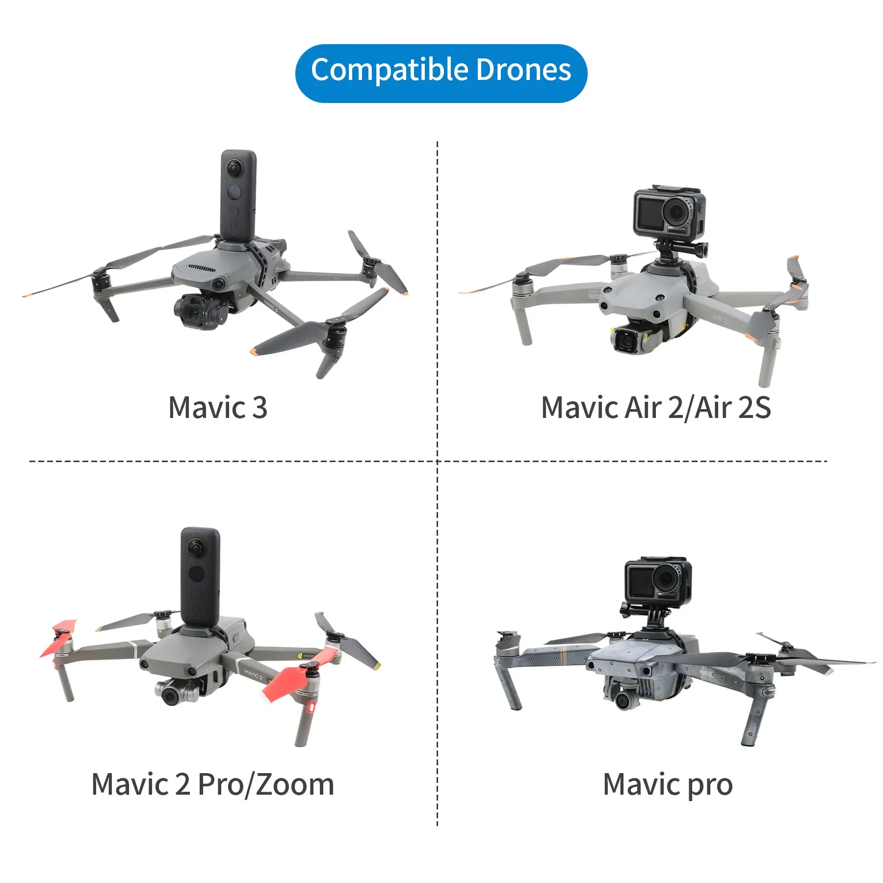 لـ Gopro /insta360/osmo Action Mount حزام ثابت قوس لـ Dji Mavic 3/mavic 3pro / Air 2/air 2S/mavic 2 Pro Zoom Drone