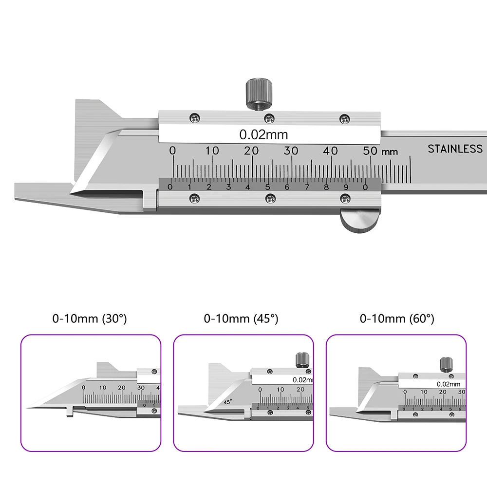 30° 45° 60° Vernier Chamfer Ruler 0-10mm High Hardness 4CR13 Stainless Steel Chamfer Measurement Caliper Tools