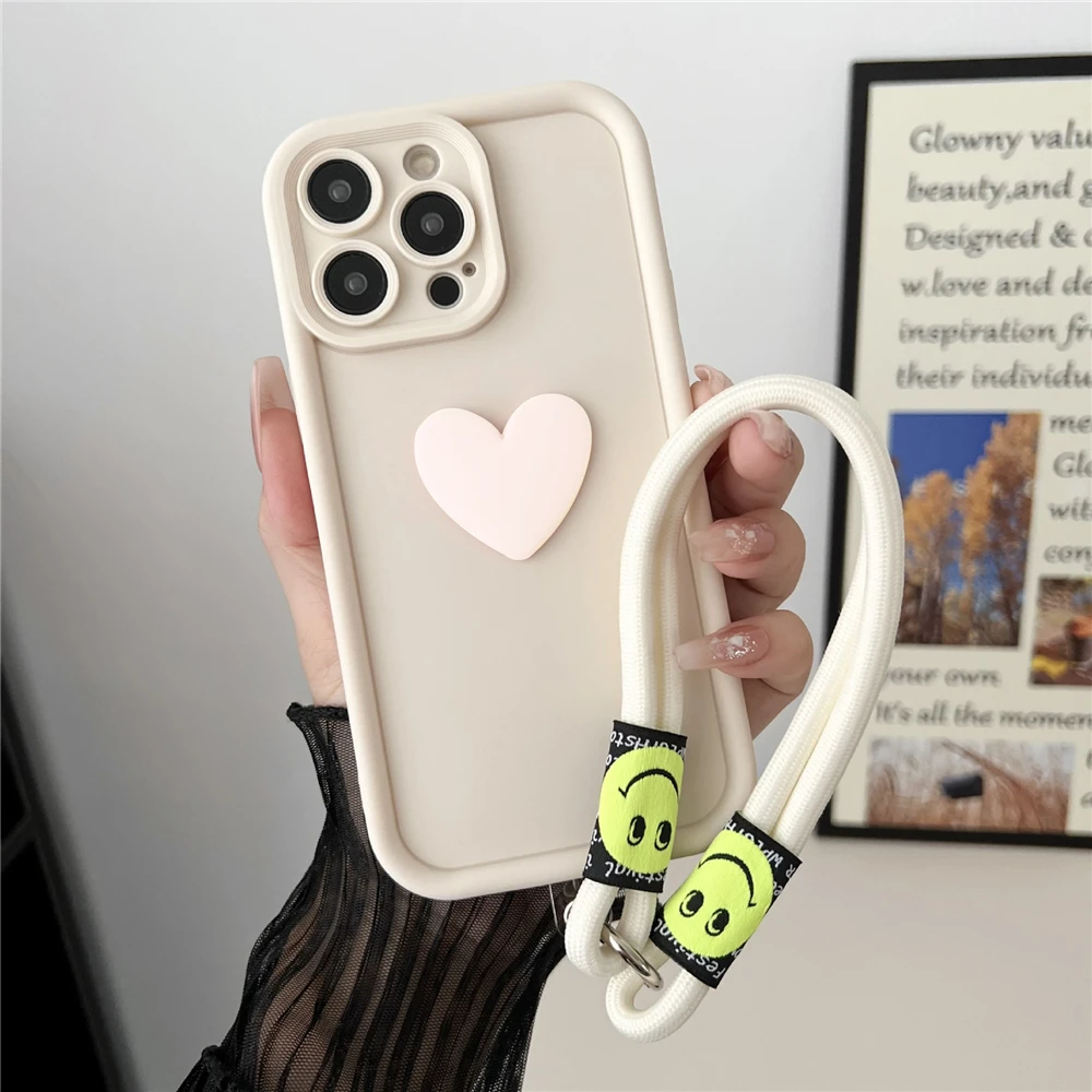 3d amor coração caso de telefone para xiaomi redmi nota 14 pro 5g caso note13 13 4g 14pro + proplus casos com cordão capa macia funda