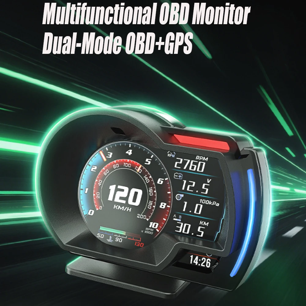 Car HUD Head Up Display Dual Mode OBD2 GPS Multifunctional Auto OBD Monitor Anti-glare Sunshade Plug Play Car Speed RPM Gauge Me