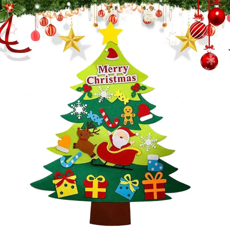 เด็ก Felt Christmas Tree Kit Felt Craft ชุดสําหรับเด็ก 20 เครื่องประดับที่ถอดออกได้ Felt ตกแต่งคริสต์มาสปาร์ตี้เด็ก