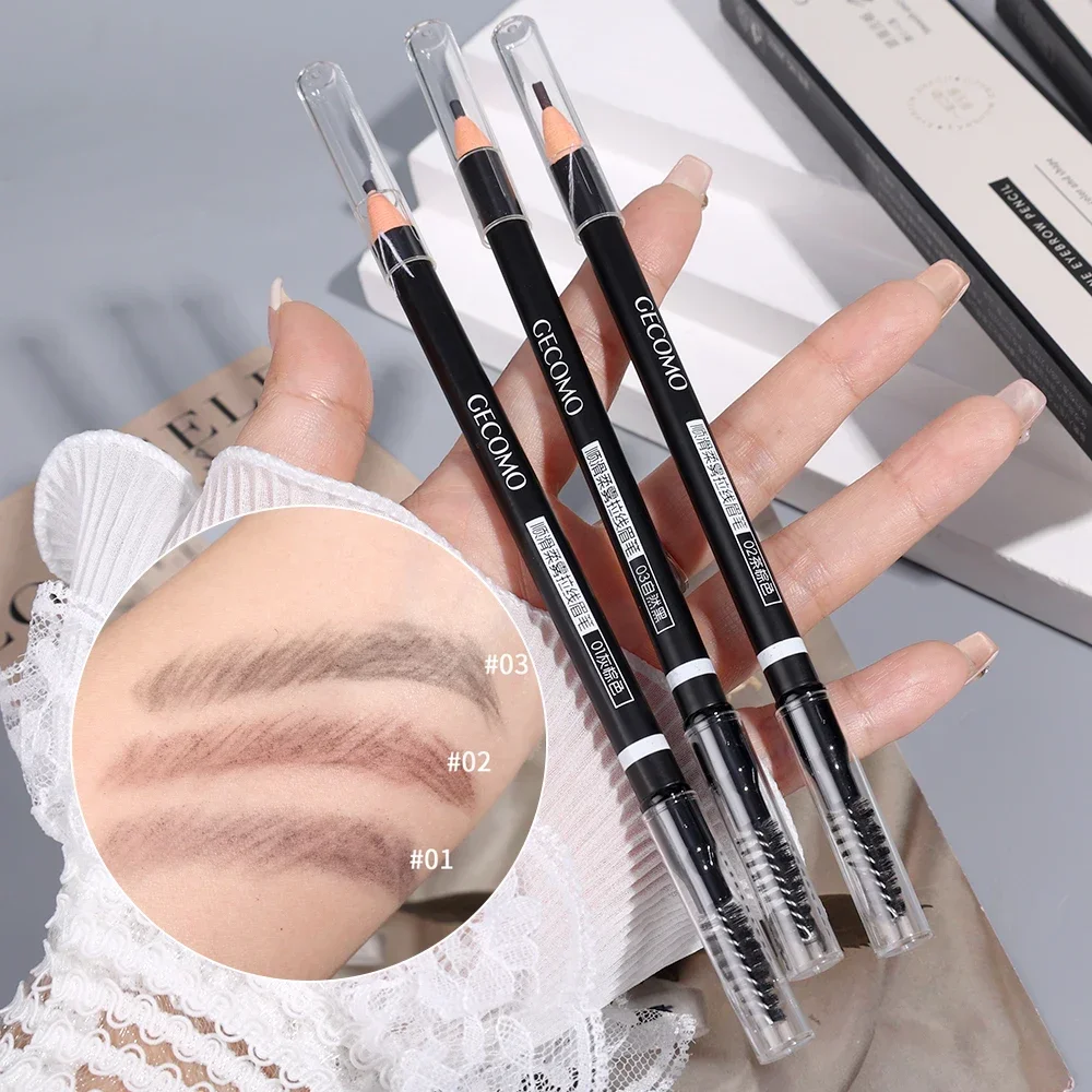 1PCS Eyebrow Pencil with Brow Brush Waterproof Natural Long Lasting Professional Brow Makeup Black Brown Eyebrow Tattoo Tint Pen