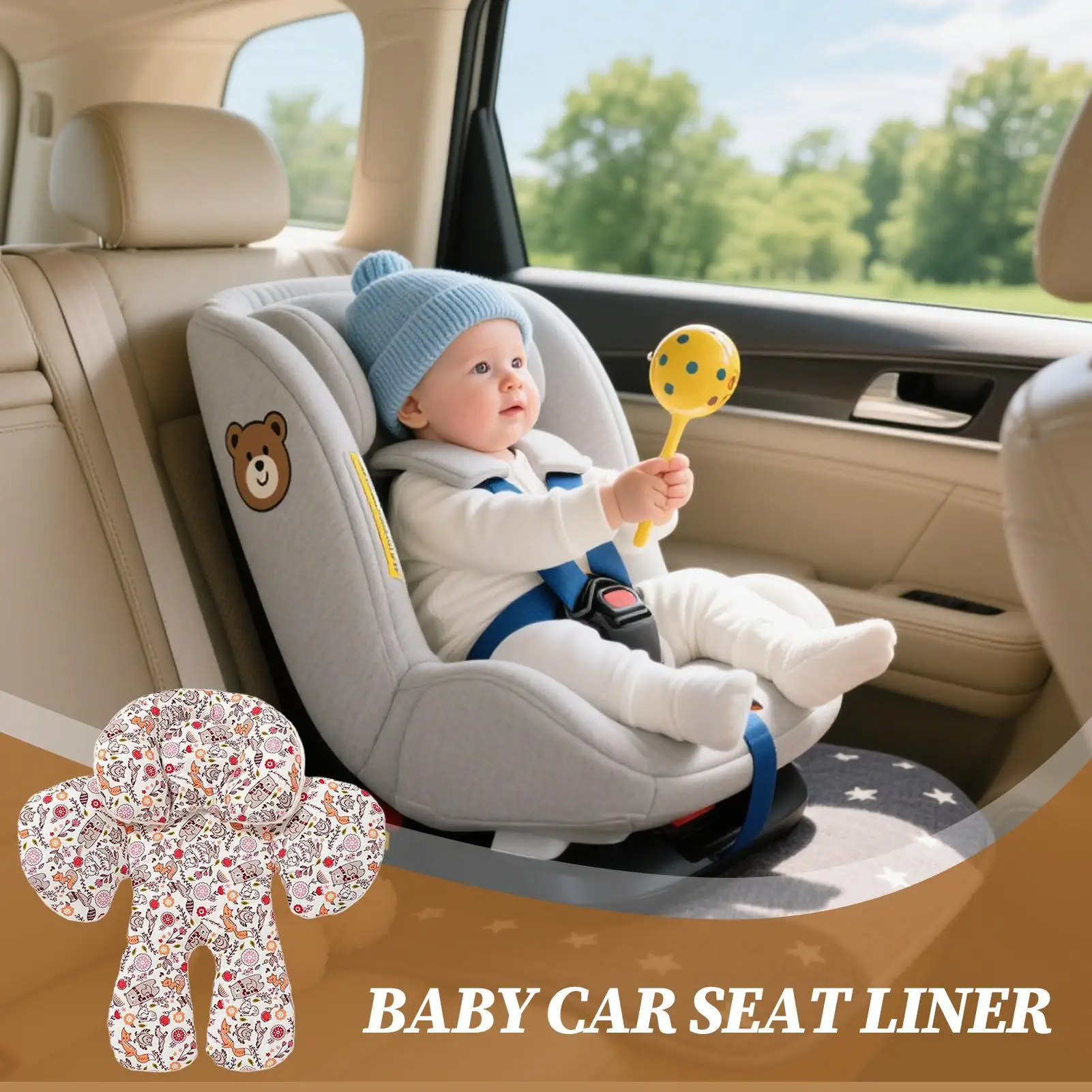 Baby Car Seat Insert Car Seat Soft Pad Adjustable Height Pad Removable Head Support Cover For Toddler Child Boys Girls Potty