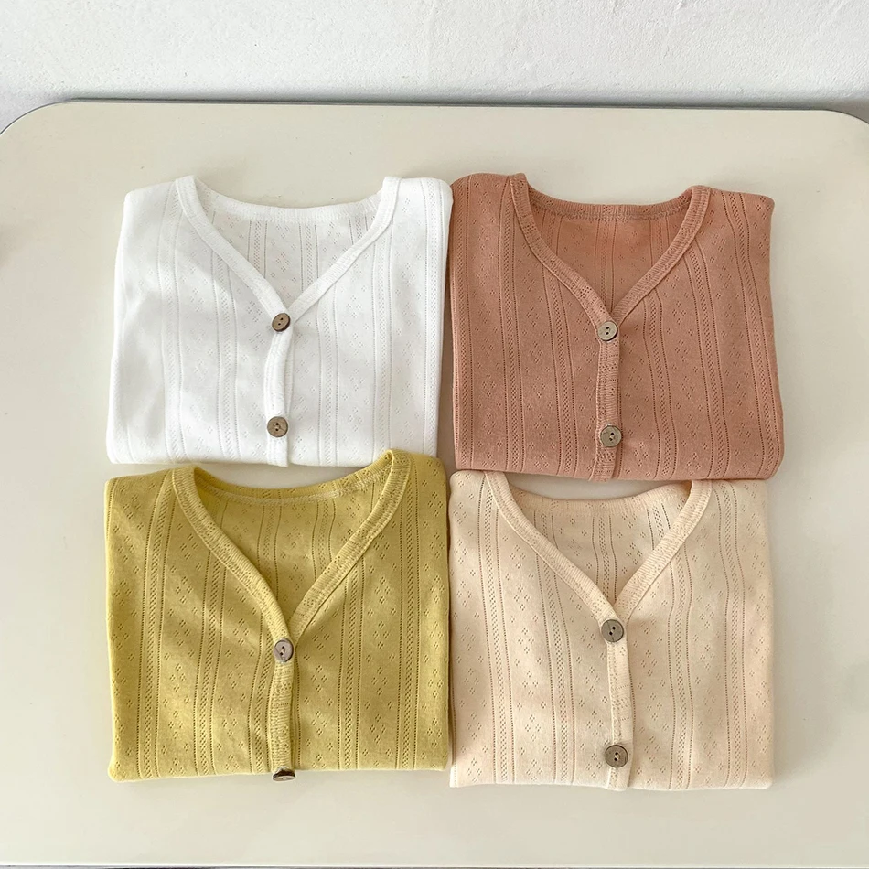 2025 Korean Cardigan Toddler Tops Kids Solid Color Coat Infant Lightweight Casual Outerwear Boys Girls Button Down Summer Jacket