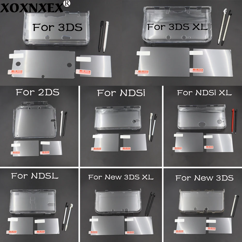 1Set Clear Crystal Protective Case +Dustproof Film +Stylus Pen For NDSL NDSi XL 2DS 3DS XL New 2DS 3DS XL LL Game Console Shell