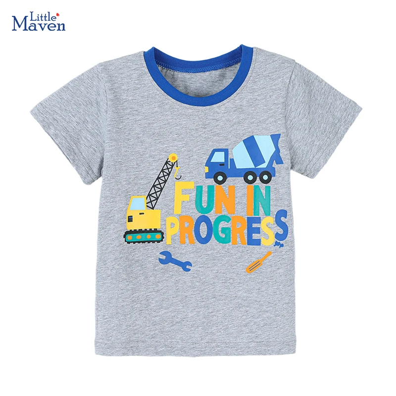 Little Maven Kinderkleidung 2026 Neue Sommer-Babykleidung für Jungen, Kinderkleidung, Oberteile, T-Shirts, Cartoon-Bagger-T-Shirts, T-Shirts für Teenager