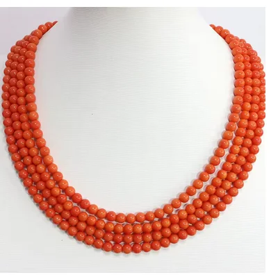 Beautiful 4 rows pink orange red 6mm round beads artificial coral chain amazing women high grade necklace jewelry 18-22inch