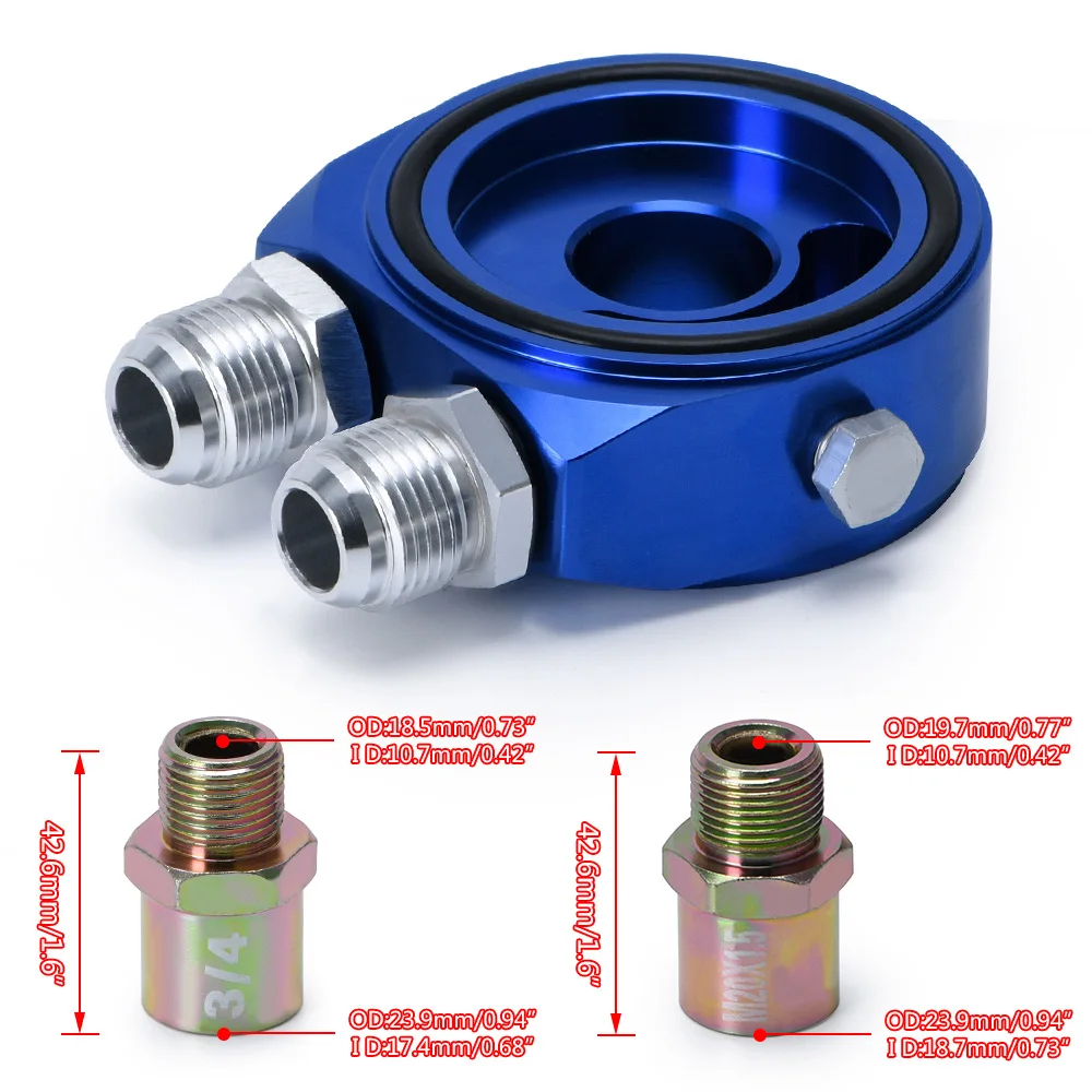WLR RACING - Universal Aluminum AN10 Sandwich Oil Adapter Filter Cooler Plate Kit With 3/4-16 UNF , M20 x 1.5 Fitting WLR6721