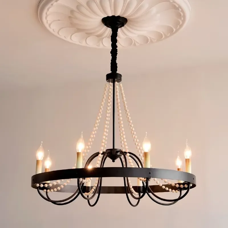 French Style Wrought Iron Candle Chandelier Adjustable Height Lighting Fixture for Wedding Banquet Hall Villa Home Decor