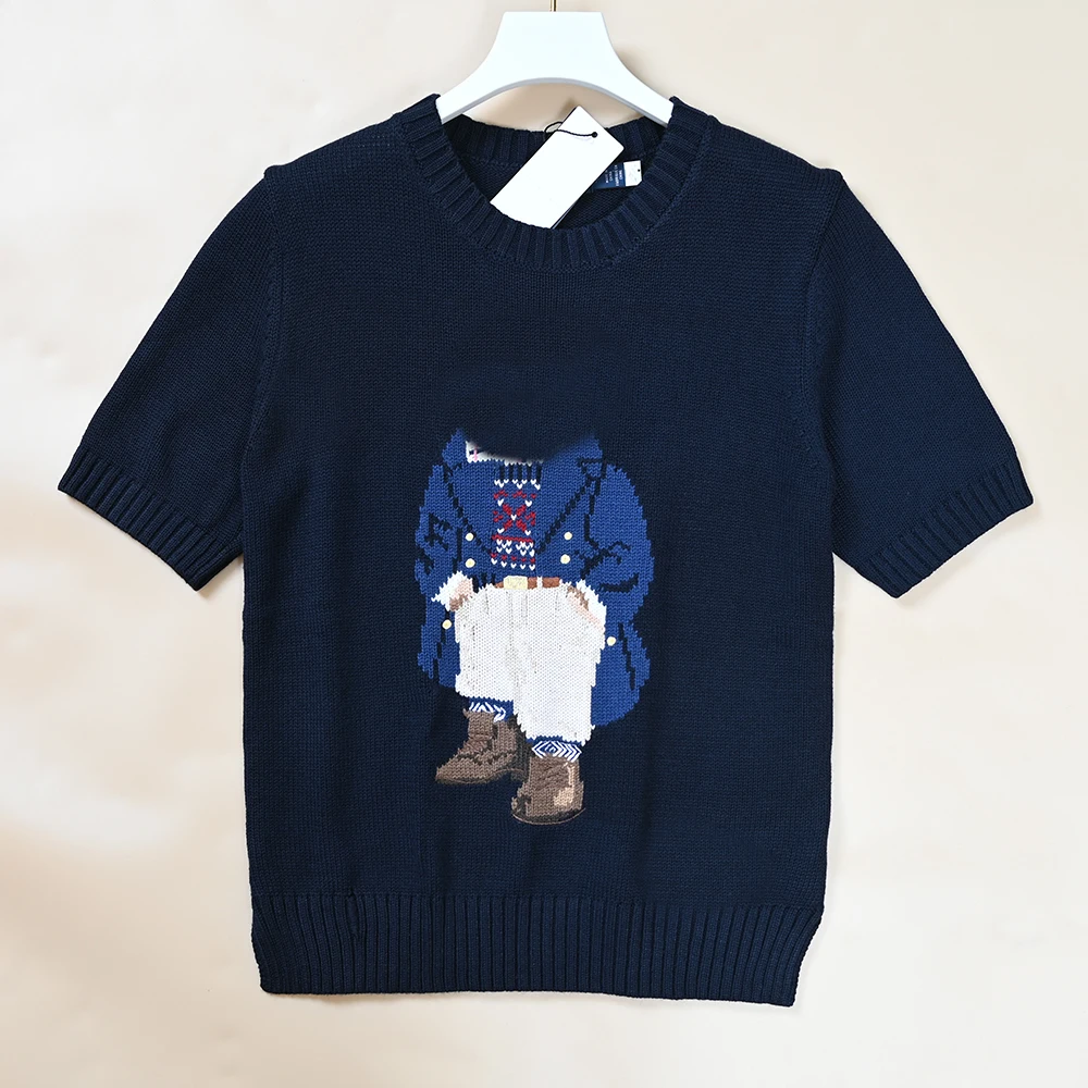 Spring Summer New Women's Cartoon Pattern Cotton Blend Knitted round Neck Short Sleeve Sweater Casual Comfortable Online Excl...