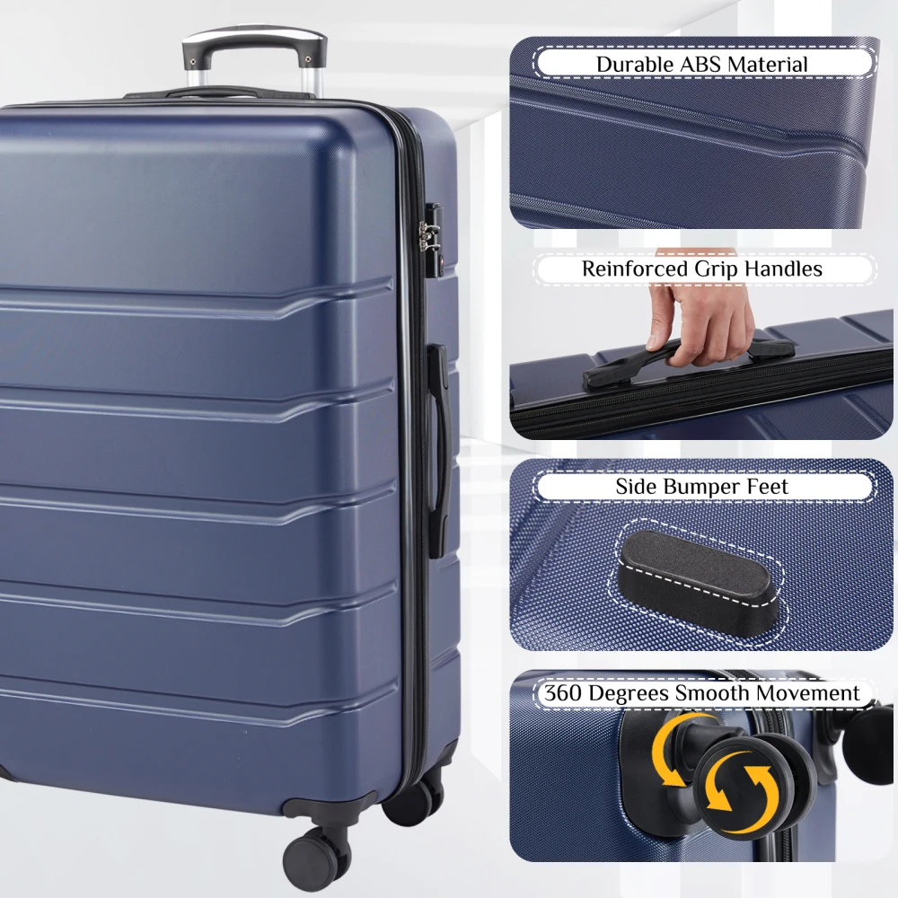 Hard Sided Expand Suitcase with Rotating Wheels TSA Lock Retractable Handle Blue 20"-28" 3-Pack