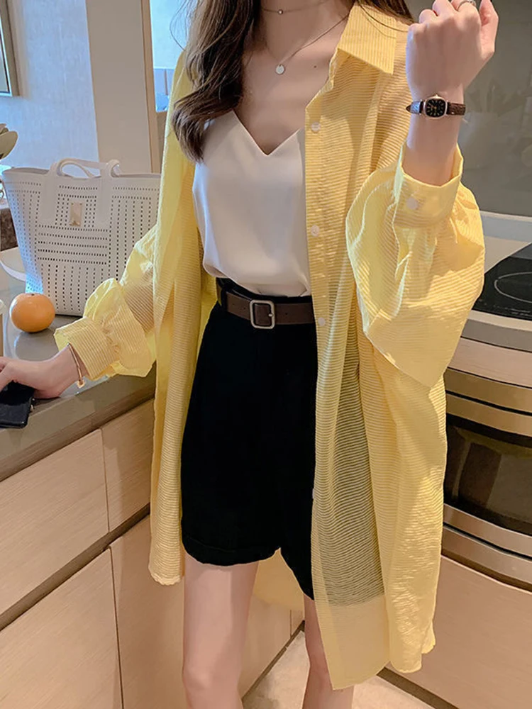ZOKI Thin Summer Women Long Shirts Long Sleeve Loose Korean Oversize Sun Protection Shirt Fashion Button Casual Female Tops New