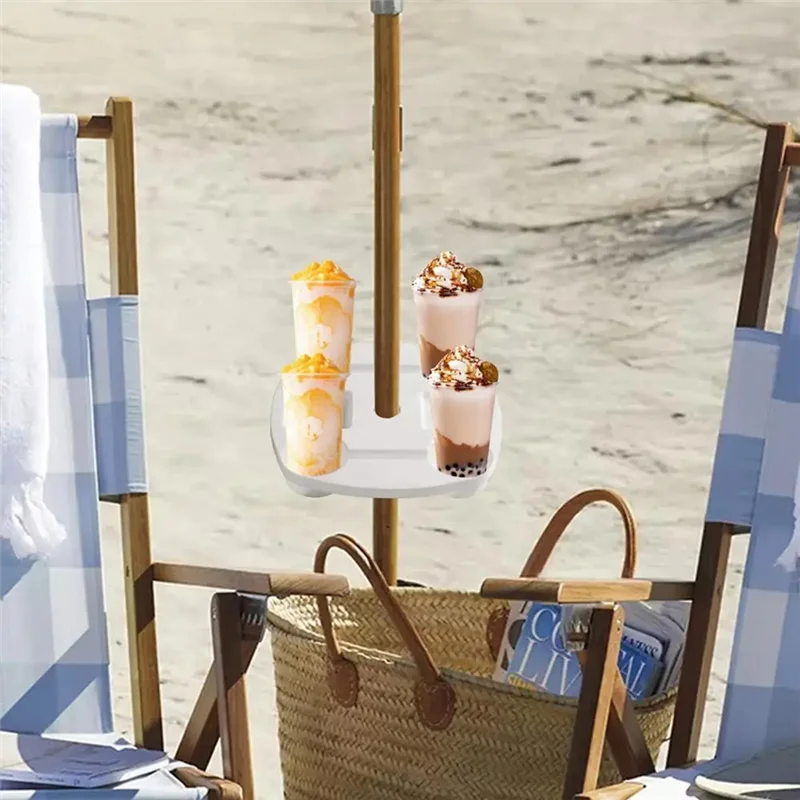 ABXF-Patio Regenschirm-Tischtablett, Regenschirm-Tischtablett für den Außenbereich, mit 4 Getränkehaltern, Strandtisch, Sonnenschirmtisch für den Außenbereich, Strandtisch