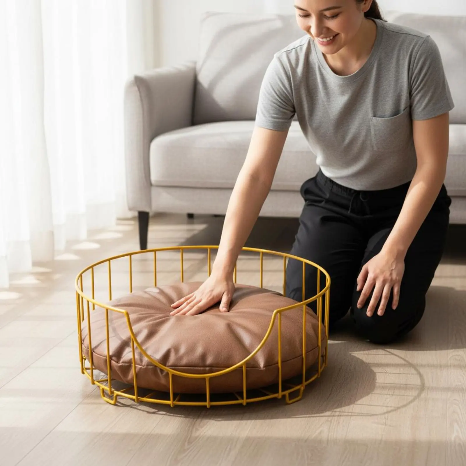 

Cat Basket Bed with Pad Moisture-Resistant Elevated Pet Bed Wrought Iron Dog Lounger Gnaw-Resistant Frame for Small Dogs, Indoor