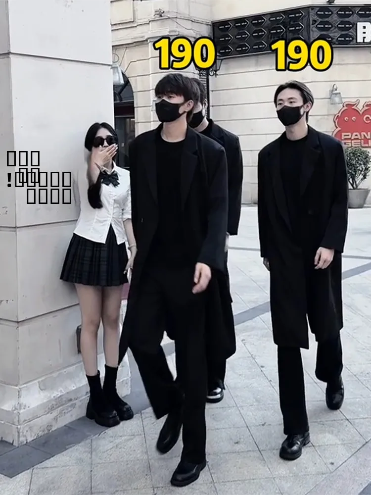 

Мужское длинное пальто Briti Sle, черная ветровка выше колена, молодежная модная куртка свободного кроя для подростков, осенняя верхняя одежда