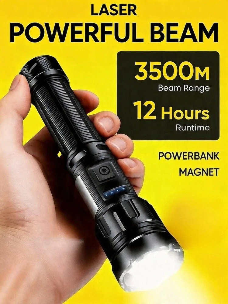 Laser Handheld Flashlight Rechargeable 18650 Li-po Outdoor Camping Waterproof Aluminum Alloy Zoom Powerful Flashlight USB Type-c