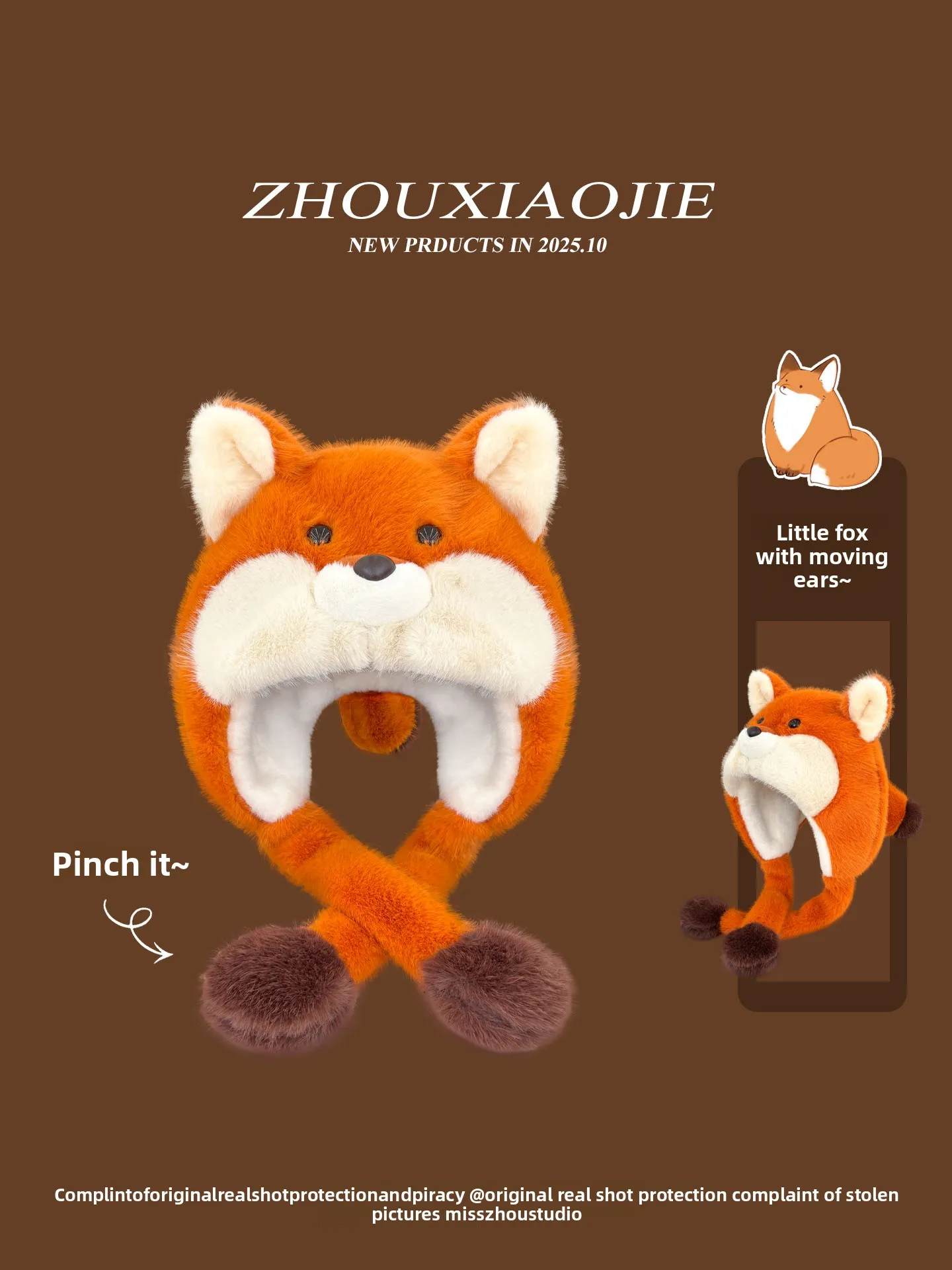 2025年新作 可動耳付きキュートなキツネぬいぐるみボンバーハット レディース 秋冬 厚手 暖かい耳当て付き 防寒プルオーバーキャップ