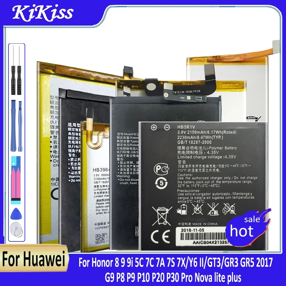 HB366481ECW Battery For Huawei Ascend P8 P9 P10 P20 P30 Pro Nova lite plus/for Honor 8 9 9i 5C 7C 7A 7S 7X/Y6 II/GR3 GR5 2017