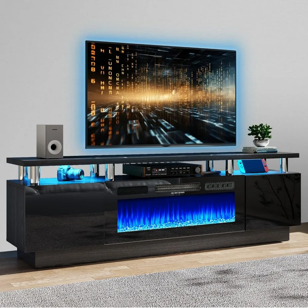 Soporte para TV con chimenea eléctrica de 36", centro de entretenimiento con luz LED, soporte para consola de TV de 2 niveles para televisores de hasta 80", Firepla