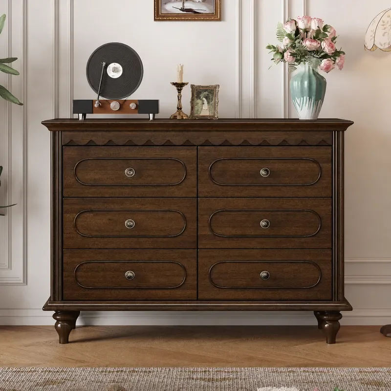 Retro Country Style 6 Drawer Bucket Cabinet Solid Wood Storage Locker for Bedroom Living Room Wall Mounted Home Organization
