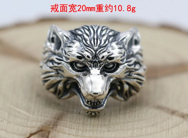 S925 sterling silver personalized domineering wolf dog ring retro Thai silver punk men's index finger ring open ring trendsetter