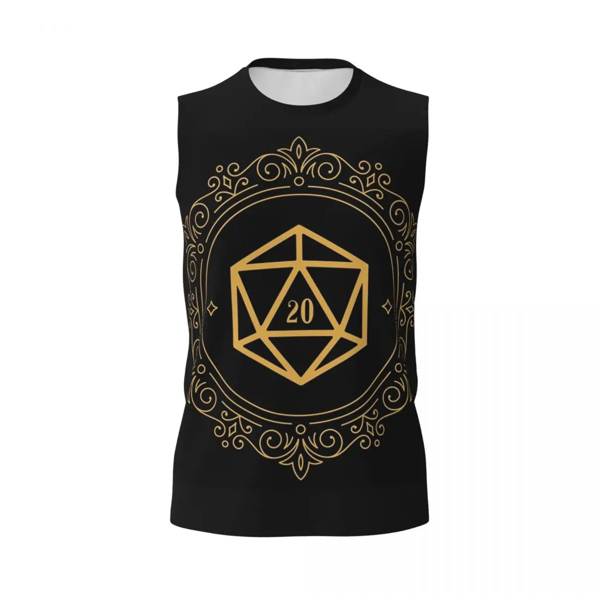 Polyhedral D20 Dice Monogram Bronze Tabletop RPG Men Sleeveless T-shirt Casual Hip Hop Street Style Beach Holiday Tank Tops