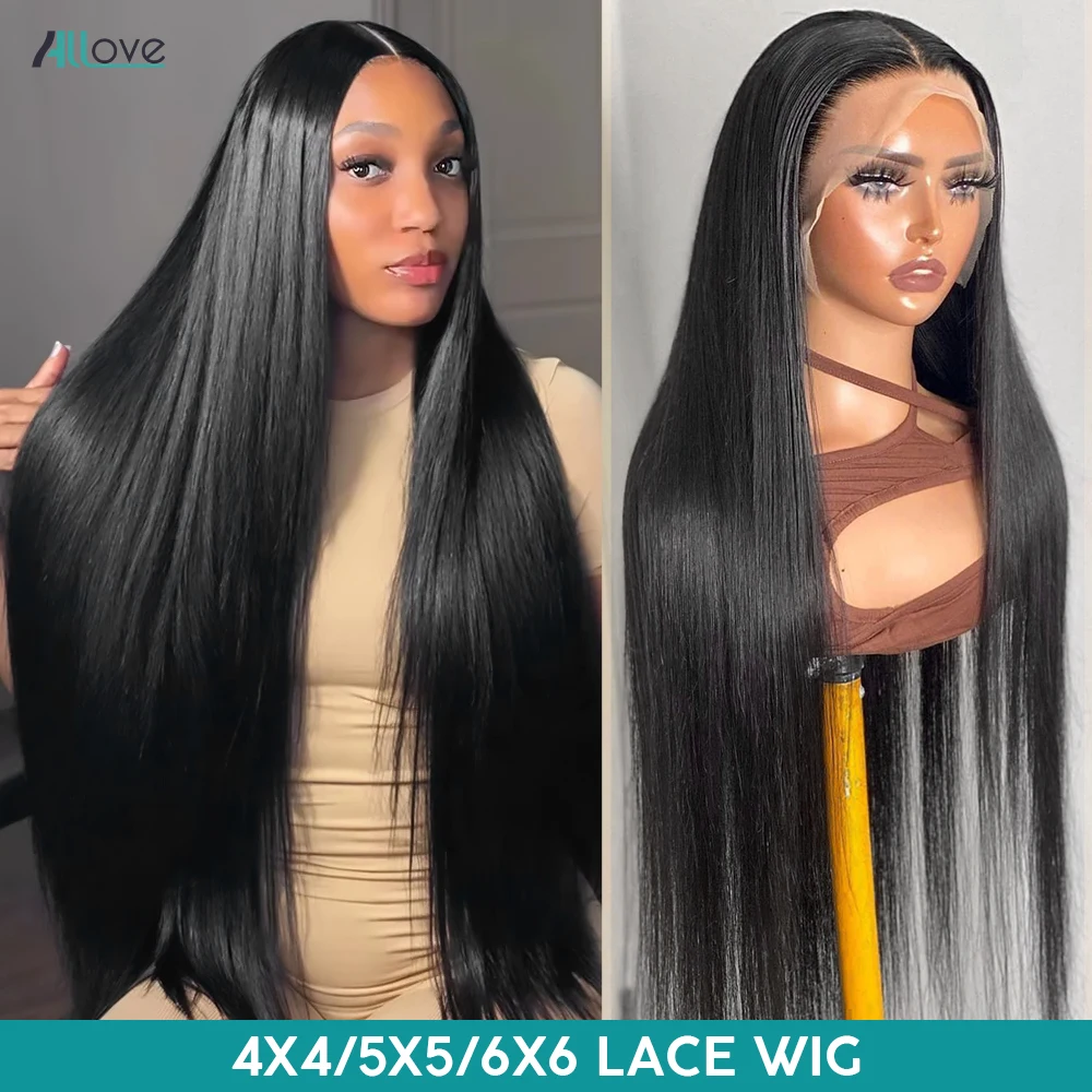 

Allove 4x4 5x5 Lace Closure Wig Straight Human Hair Wigs Transparent Lace Wig For Women Brazilian Remy Hair Wigs