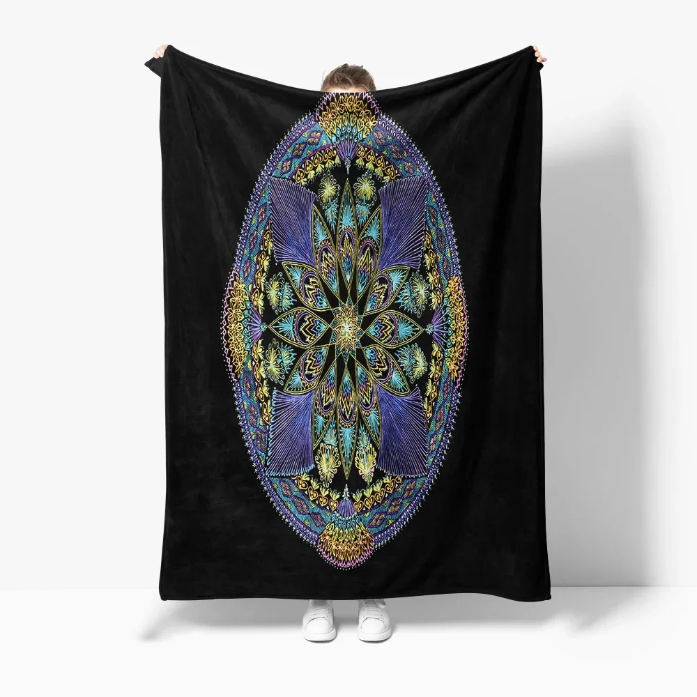 Bohemian Floral Psychedelic Mandala Pattern Blanket Bedspread Sofa Cover Decorative Throw Rug