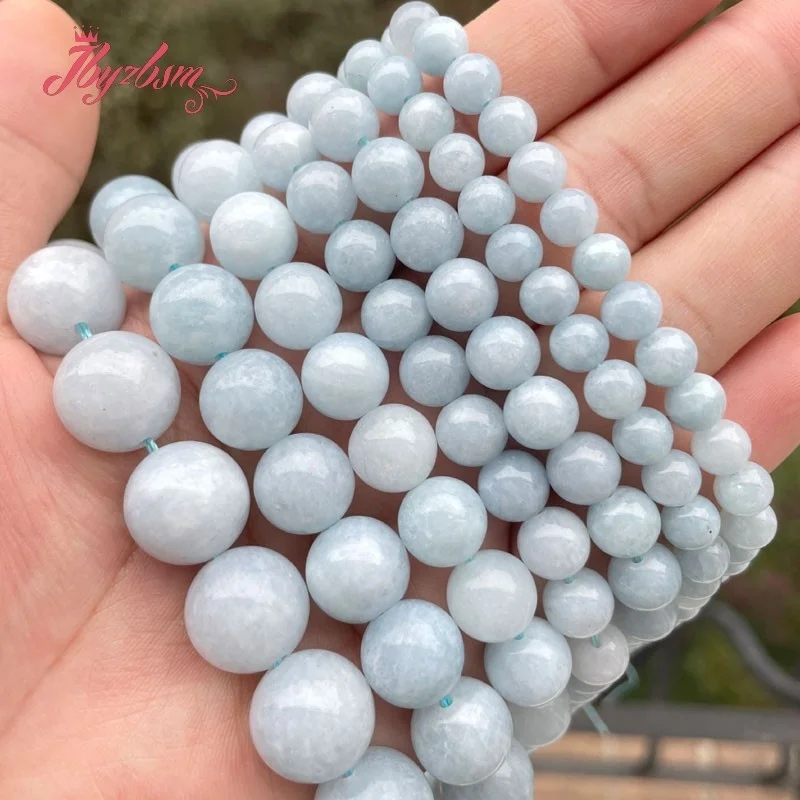 6/8/10/12/14mm Round Aquamarines Jades Smooth Loose Stone Beads For Necklace Bracelet DIY Jewelry Making 15\