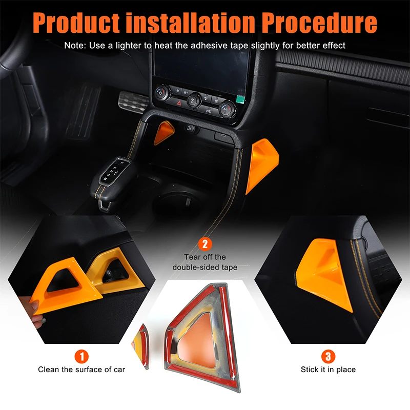 

2x ABS Plastic Orange Car Center Console Shifter Side Panle Cover Trim Suitable for Ford Ranger 2023+