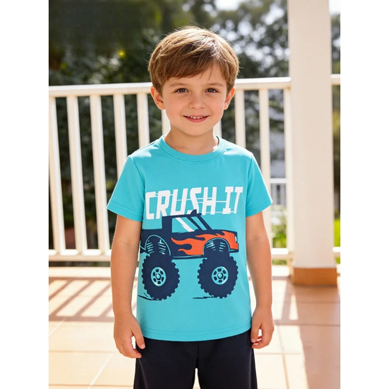 

Summer3-8ChildrenTCartoon car print crew neck-shirt boys, short-sleeved top