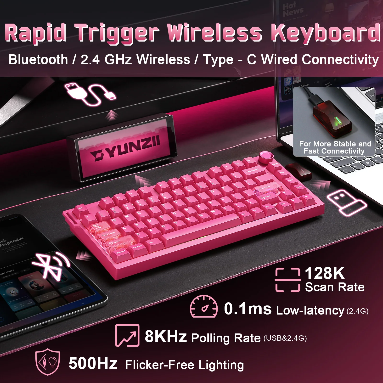 RT75 Pro Hall Effect Wireless Gaming Keyboard - Rapid Trigger RGB