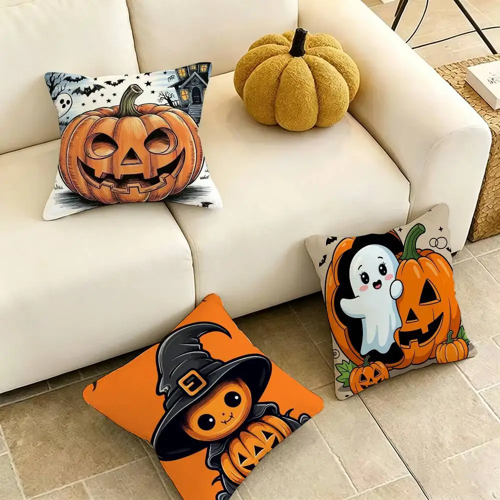 

Halloween-T-Themed Square Double-Sided printed Pillow Case Bedroom Bedside Pillow Sofa Cushion Cover Gift