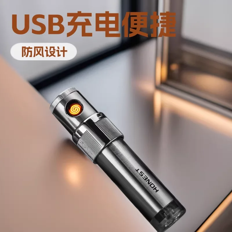 Baicheng Charging USB Metal Lighter, Windproof Personality with Light To Send Boyfriend Gifts, Cigarette Lighter