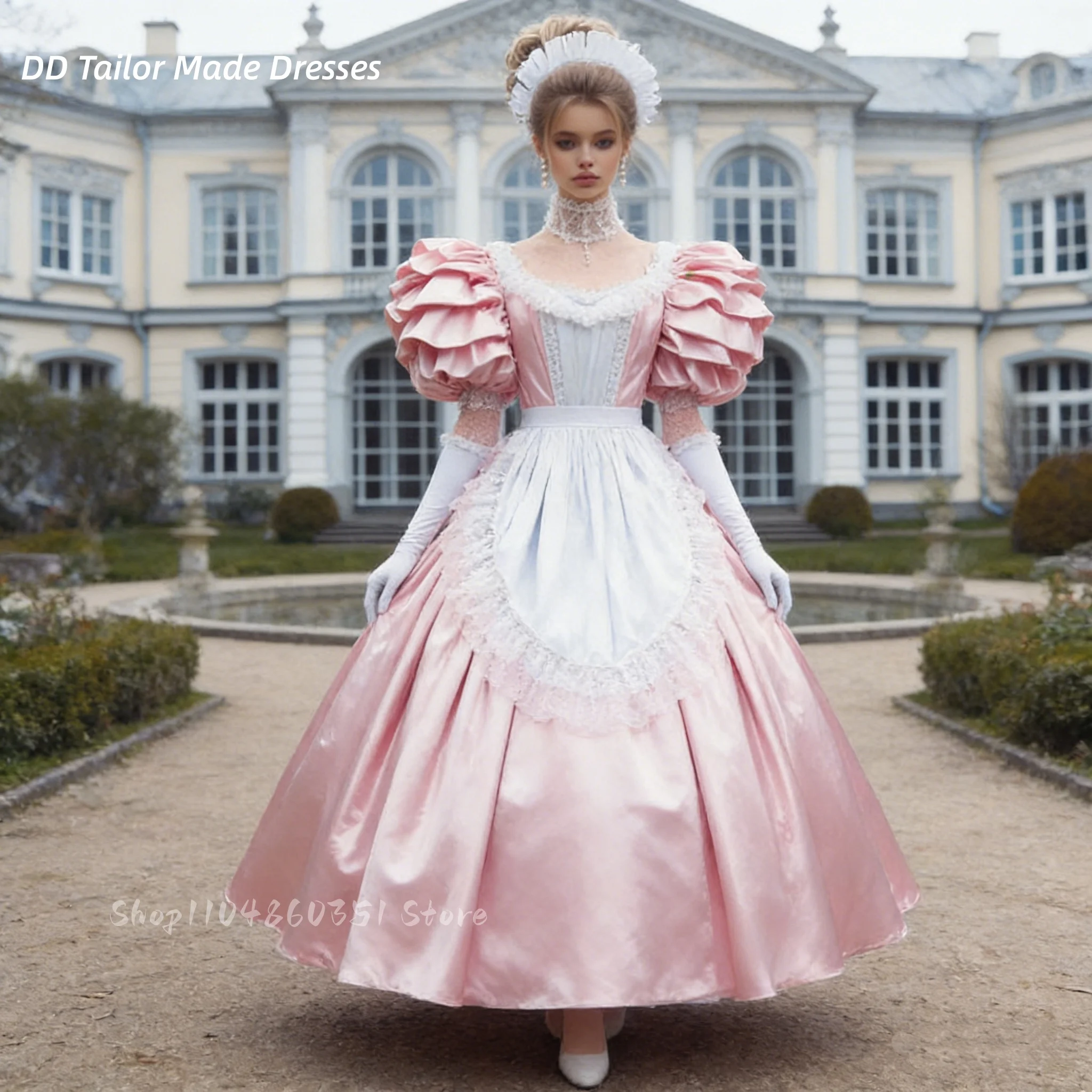 

Винтажное викторианское платье-униформа в стиле Лолита для выпускного вечера, с драпировкой, короткими пышными рукавами, розовое, длиной до щиколотки, 2026, на заказ