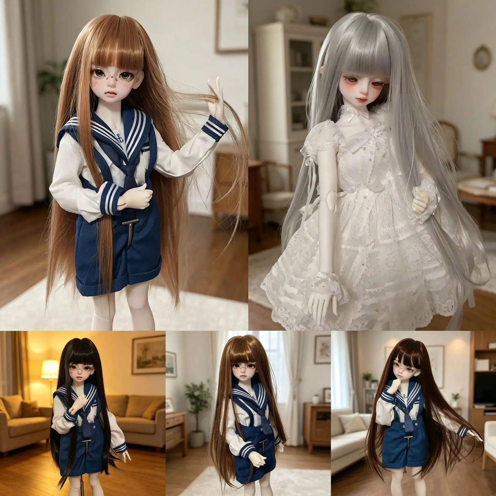 In Stock Multi Color Long Straight High Temp Silk Wig Fit 1/3 1/4 1/6 BJD Doll Pre-Styled Ready To Wear High Temp Silk Doll Hair
