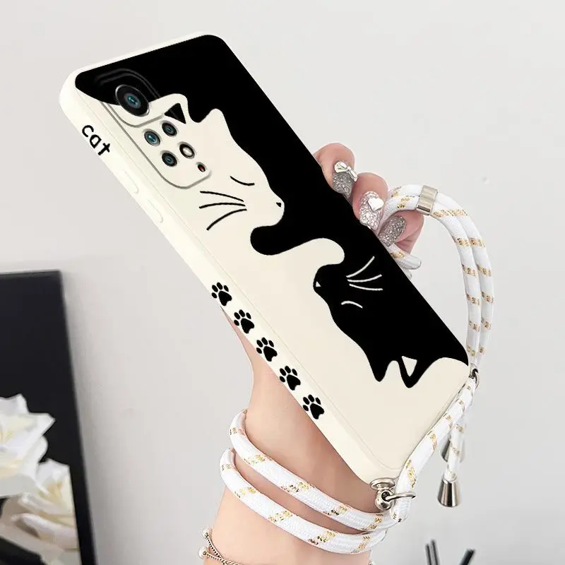 Hug Kitten Crossbody Lanyard Silicone Phone Case For Xiaomi Redmi Note 11 Pro Plus 12Pro Plus 11 11S 10 Pro 12 9S 8 Pro Cover