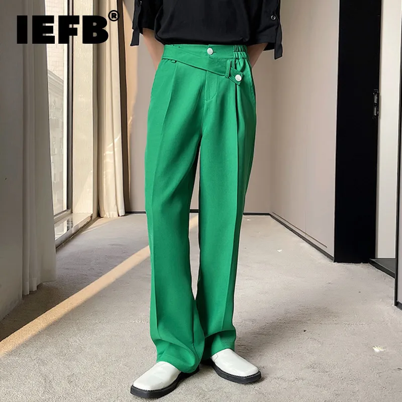 IEFB Korean Style Casual Bandage Simple Solid Color Men\'s Straight Pants Button Pocket Zipper 2023 Autumn New  Versatile 9A1283