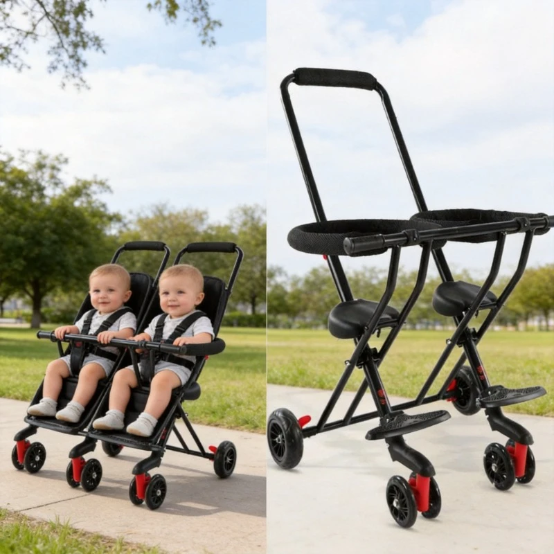 

Ultra-light Strollers Baby Walking Twin Children's Double Pram Double Trolley Folding Super Lightweight Baby Double Pushchairs