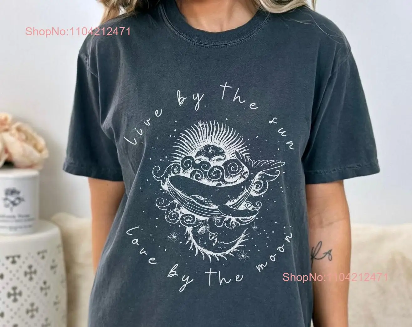 Whale T Shirt Humpback Live By The Sun Love Moon Celestial Mystical Child long or short sleeves