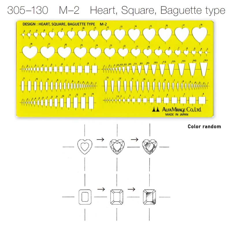 Alfa Mirage M-2 Heart Square Baguette Gem Cut Template Fast Accurate Jewelry Design Drawing Tool