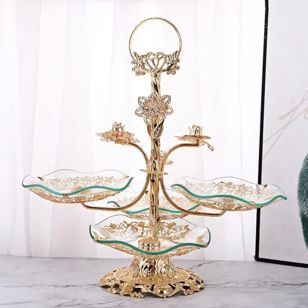 

1Pcs European Retro Fruit Plate Tempered Glass and Iron Construction Snack Storage Tray for Candies Nuts Chocolate Desktop