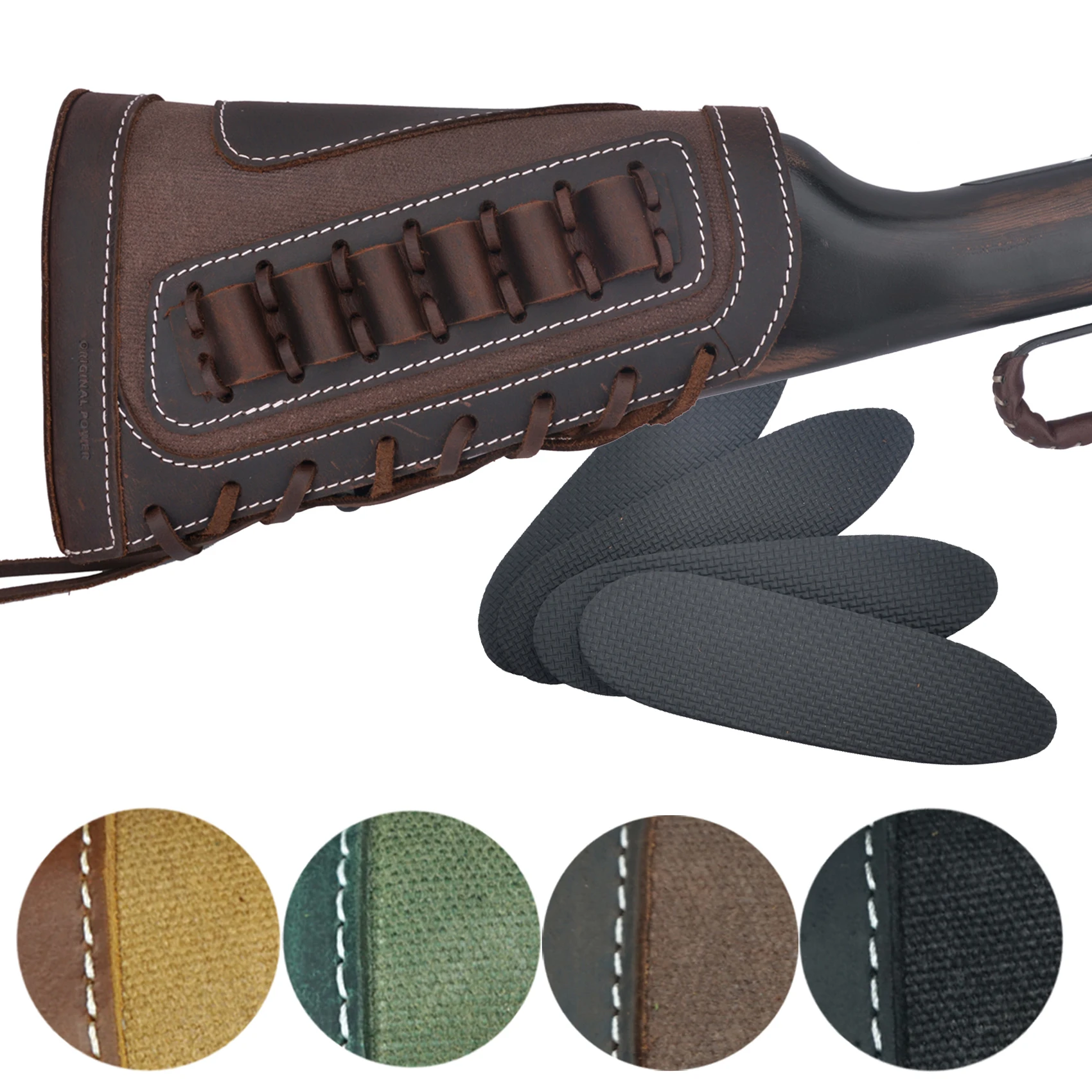 

Leather Canvas Shell Rifle Cartridge Holder Canvas Ammo Carrier Pouch Gun Buttstock For .45-70 .308 .30-06