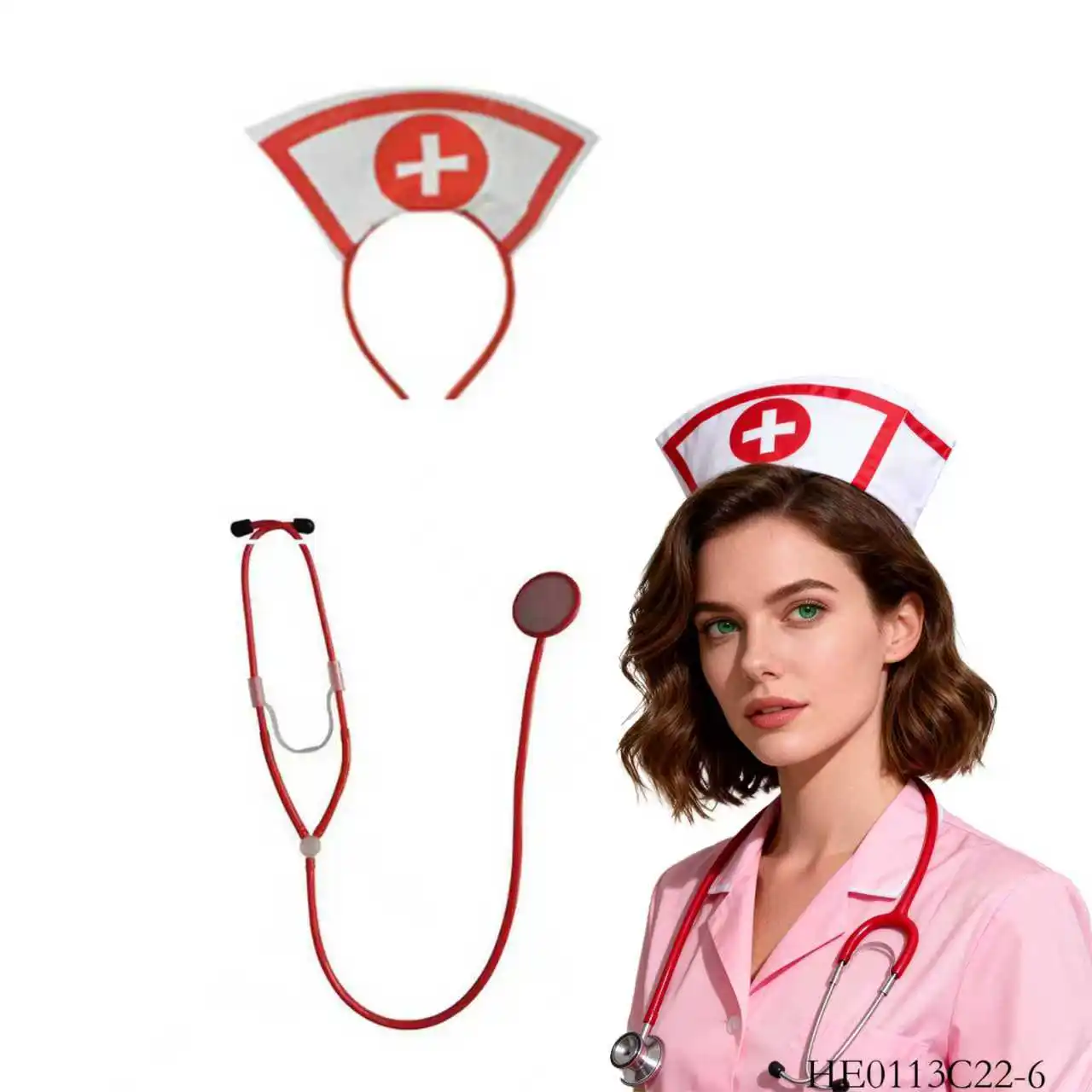 Costume d'Halloween PESENAR, Costume de personnage infirmière, Ensemble de cosplay infirmière, Bandeau et stéthoscope