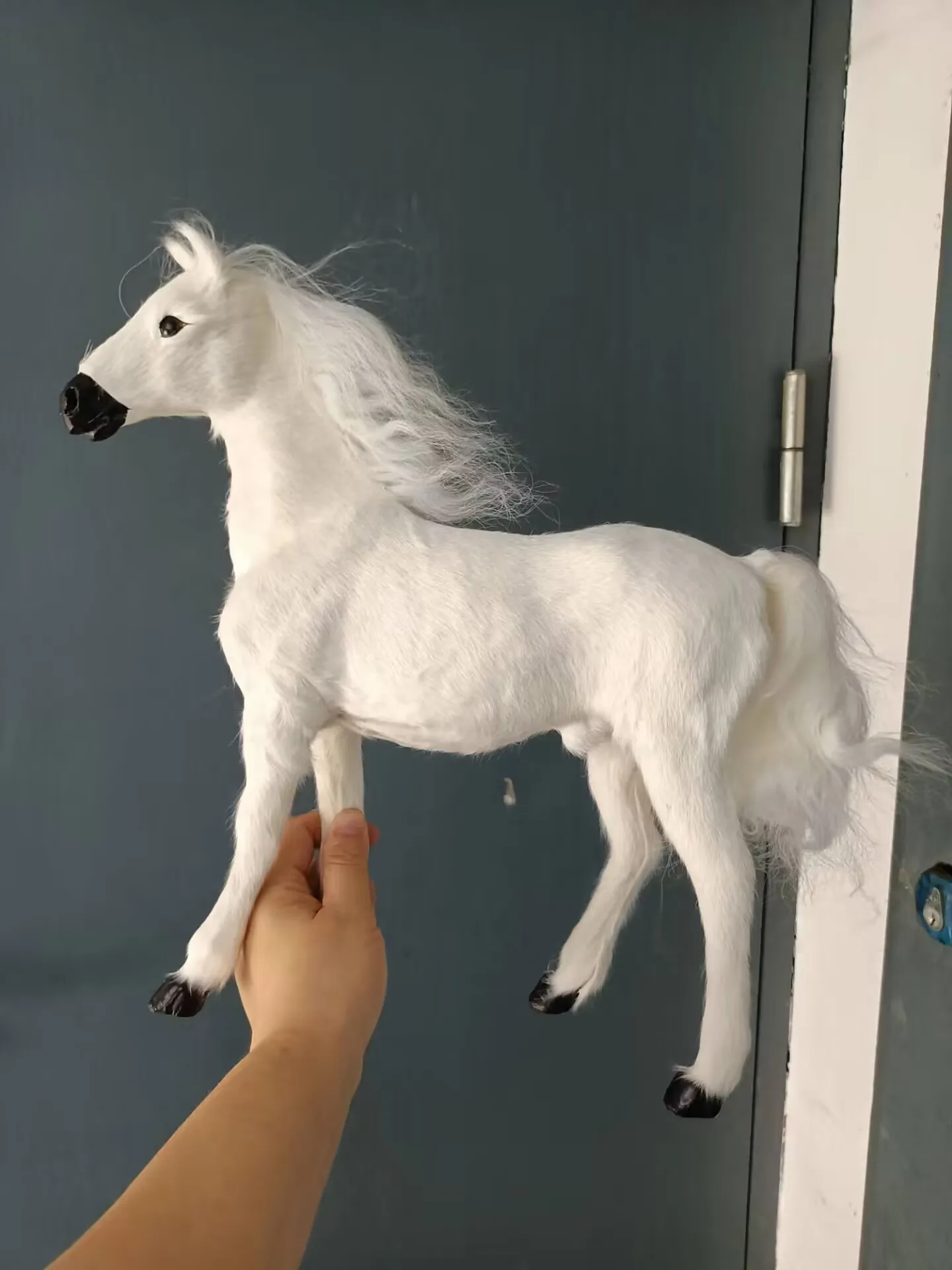 big polyethylene&furs white horse model home decoration toy gift about 34cm