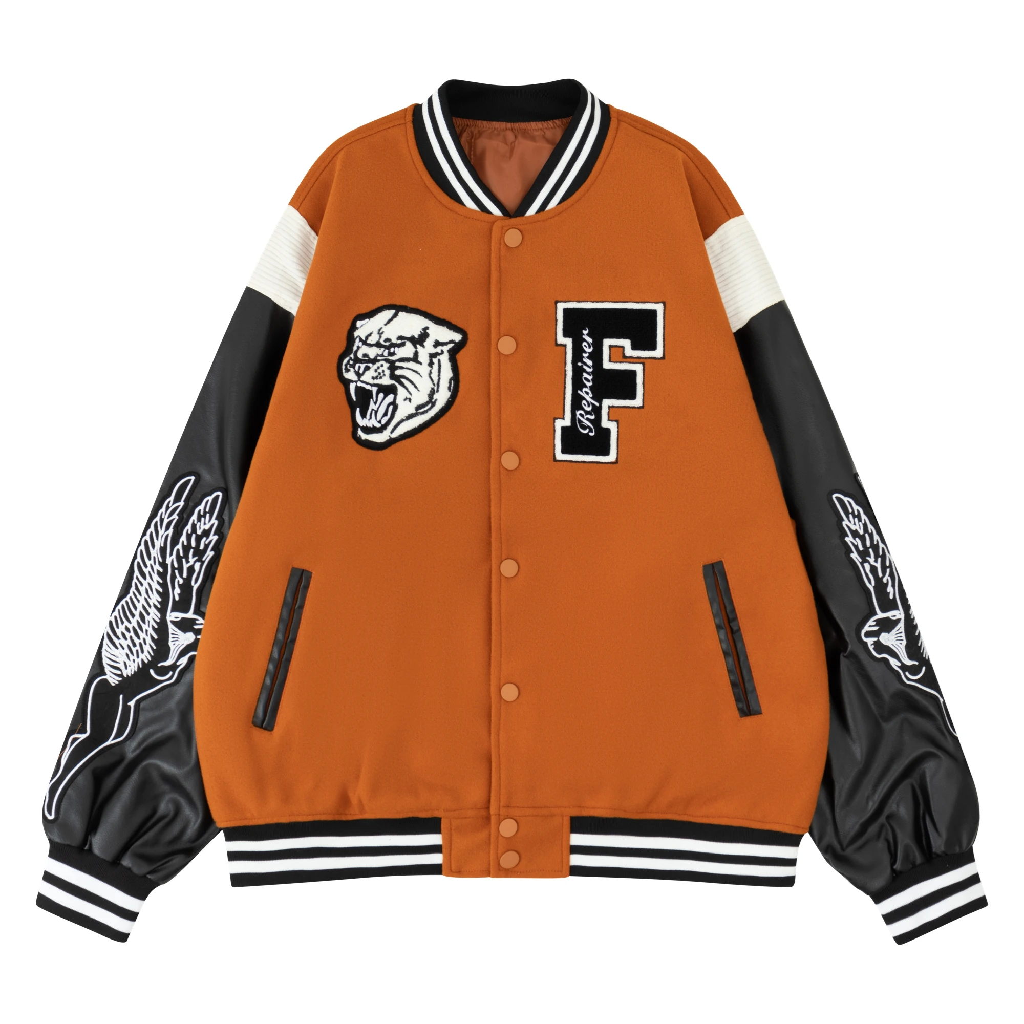 

Men's Bomber Jackets Long Sleeve Leather Patchwork Varsity Baseball Coats Embroidery Loose Vintage Autumn Spring Outerwear