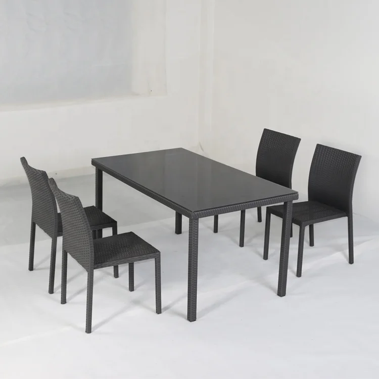

Patio Outdoor Rattan Wicker Dining Furniture Set Dining Table Metal Steel Customized Promotional 4 Seats Powder Coating 5 Years