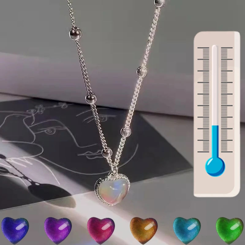 Collares de corazón que cambian de Color Retro Y2K, gargantilla con colgante de cristal, collar sensible a la temperatura, joyería de amor de humor, regalo para hombres y mujeres