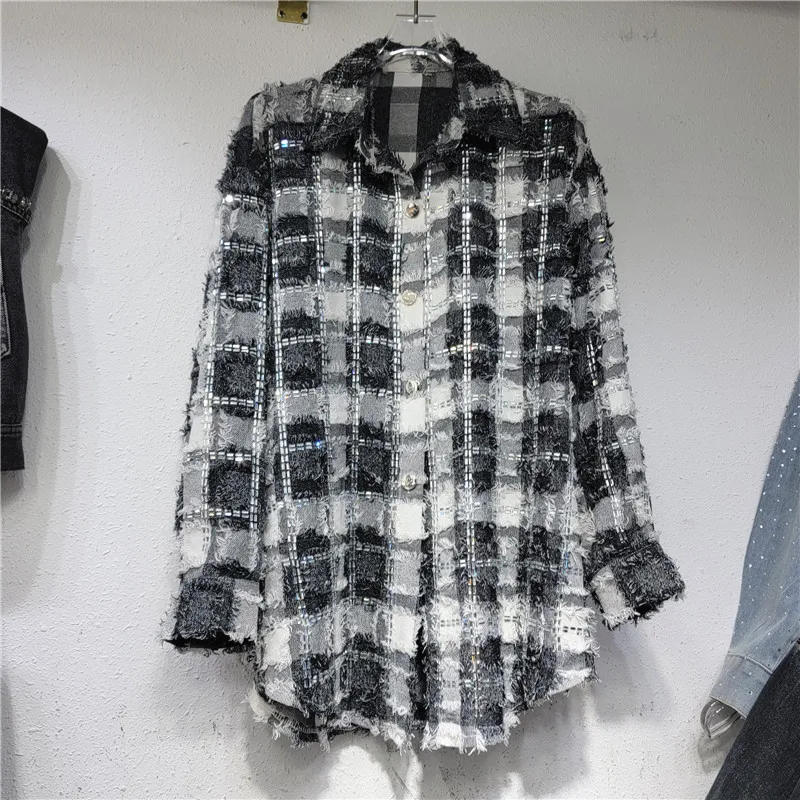 Retro Blue Plaid Shirt Coat Women's Blouse Design Sense Early Autumn 2023 New Women Clothes Long-Sleeved Button Shirts Top