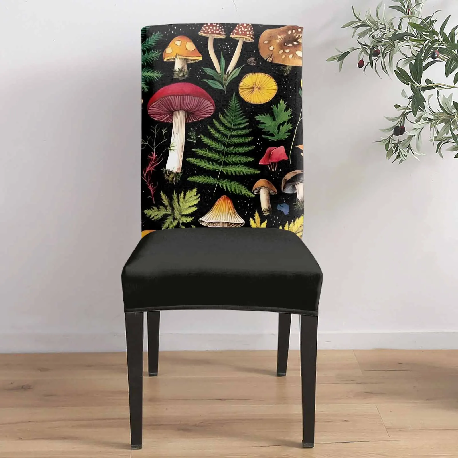 

Fern Mushroom Leaf Chair Cover for Dining Room Spandex Stretch Seat Cover for Wedding Banquet Party Seat Case